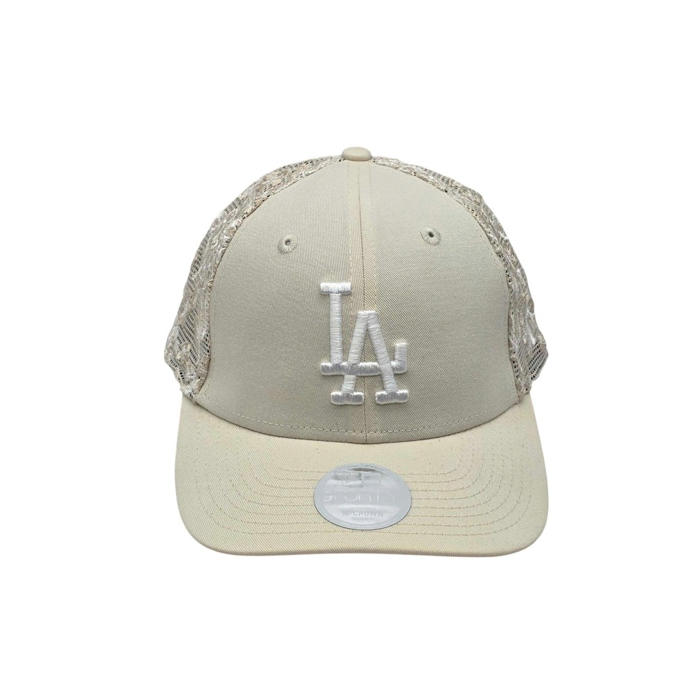 New Era 9FORTY LA Dodgers Womens Floral Lace Mesh Trucker Snapback Hat Cap Cream